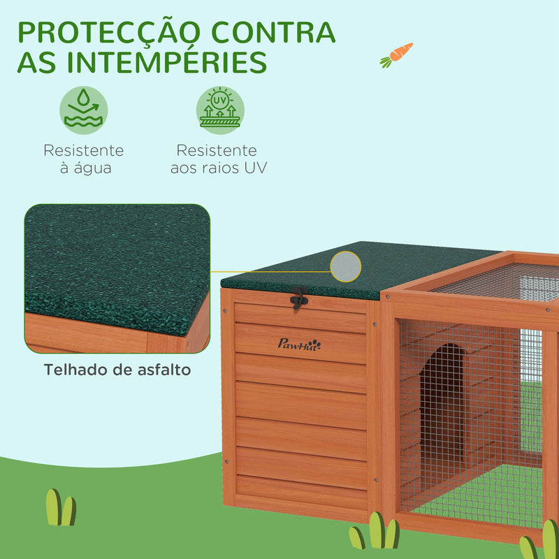 Coelheira de Madeira Gaiola para Coelhos com 2 Ninhos 1 Porta Superior Área Aberta e Telhado de Asfalto para Exterior 140x52x46 cm Madeira