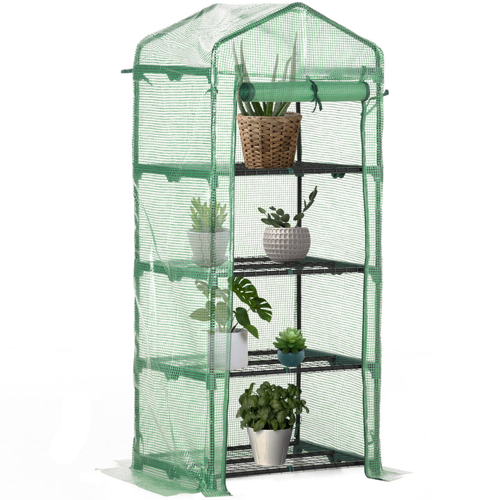 Estufa de Jardim com 4 Prateleiras e Cobertura de PE Estufa de Aço para Cultivo de Plantas Flores 69x50x160cm Verde