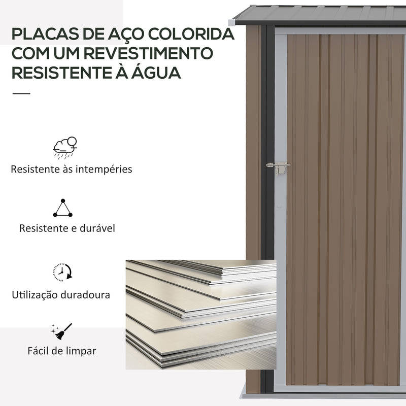 Abrigo de Jardim 1,07? 142x84x189 cm Abrigo de Armazenamento Galvanizado Abrigo de Ferramentas com Teto Inclinado e Porta para Varanda Exterior Marrom