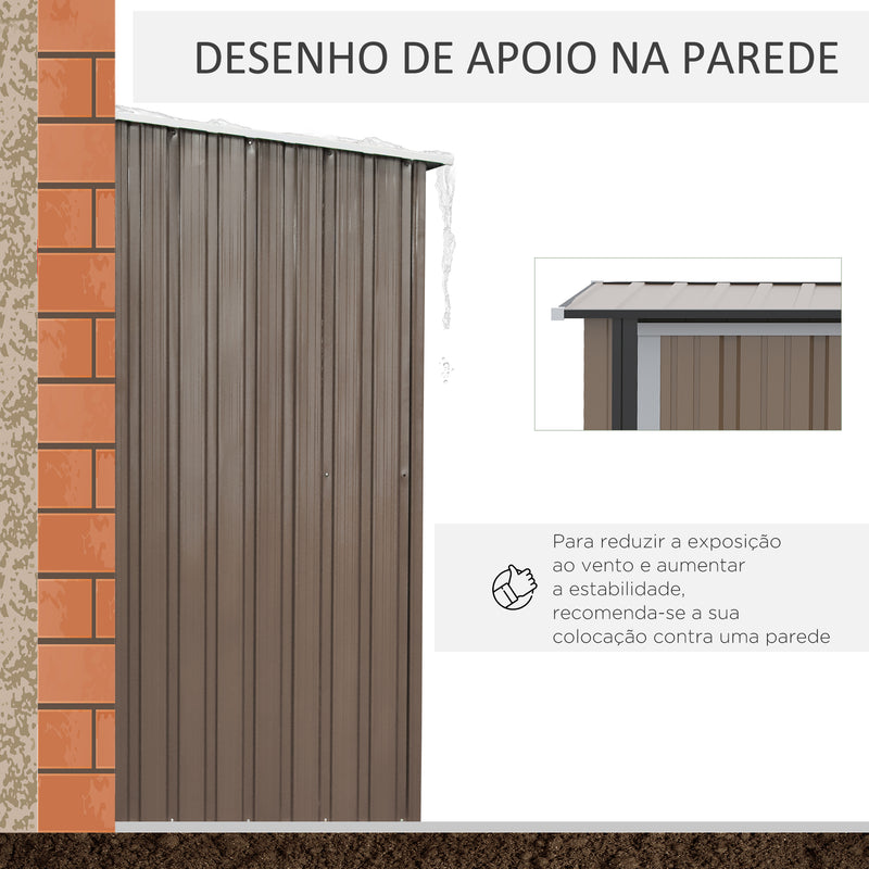 Abrigo de Jardim 1,07? 142x84x189 cm Abrigo de Armazenamento Galvanizado Abrigo de Ferramentas com Teto Inclinado e Porta para Varanda Exterior Marrom