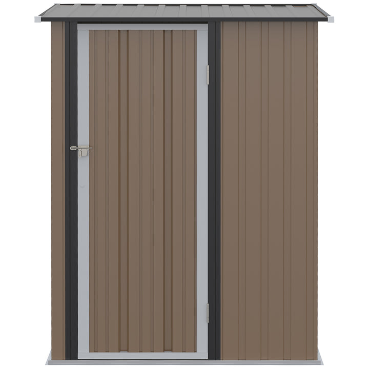 Abrigo de Jardim 1,07? 142x84x189 cm Abrigo de Armazenamento Galvanizado Abrigo de Ferramentas com Teto Inclinado e Porta para Varanda Exterior Marrom