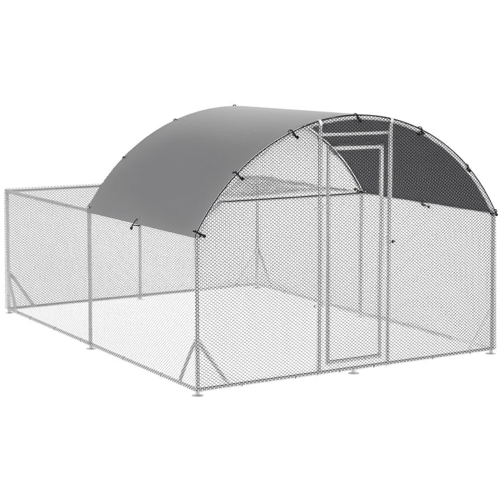 Galinheiro de Exterior Grande 380x280x195cm Gaiola para 10-12 Galinhas de Aço Galvanizado com 2 Ambientes Teto com Cobertura de Tecido e Cerca para Coelhos Patos Prata