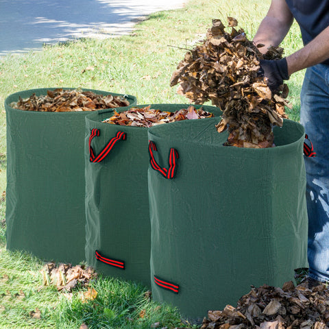 Conjunto de 3 Sacos de Resíduos de Jardim 272L Sacos para Resíduos Resistentes com Pegas Reforçadas e Aros Flexíveis Dobráveis e Reutilizáveis Ø67x76 cm Verde