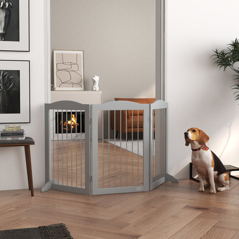 Barreira de Segurança para Cães Barreira de Segurança para Escadas e Portas 154x30x80cm Barreira de Segurança Dobrável com Suporte de Pé para Interior Cinzento