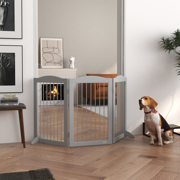 Barreira de Segurança para Cães Barreira de Segurança para Escadas e Portas 154x30x80cm Barreira de Segurança Dobrável com Suporte de Pé para Interior Cinzento