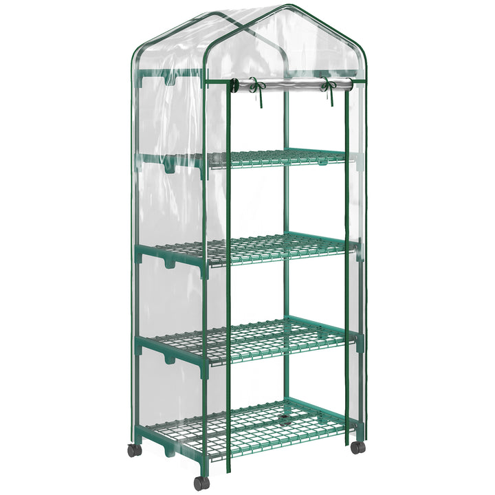 Estufa Pequena Estufa de Exterior com Rodas Prateleiras de 4 Níveis Porta com Fecho de Correr e Estrutura de Aço Estufa para Cultivar Plantas Flores 69x50x165 cm Transparente