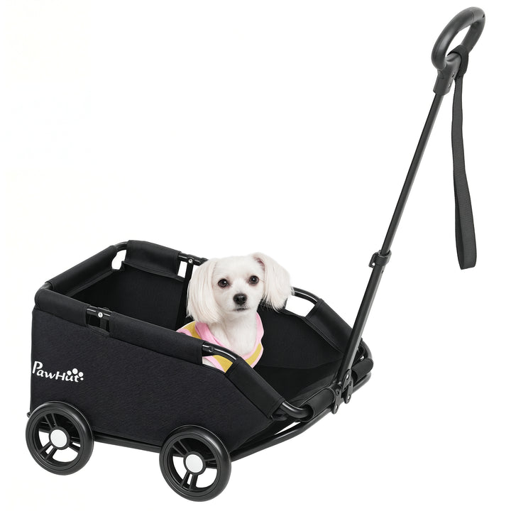 Carrinho para Cães Dobrável Carrinho para Animais de Estimação Carrinho para Cães Miniatura com Barra de Empurre Ajustável Desenho Aberto Almofada Bolsa de Armazenamento e Rodas 53x45x28 cm Preto