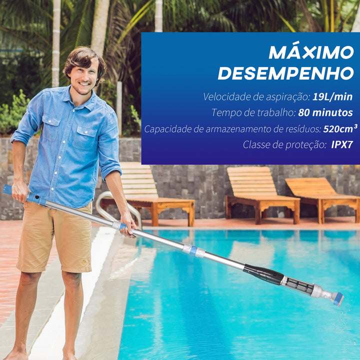 Limpador Elétrico para Piscinas de Alumínio Aspirador de Piscina Manual com Escova e Poste Telescópico de 3 Sessões Ø6x162 cm Multicor
