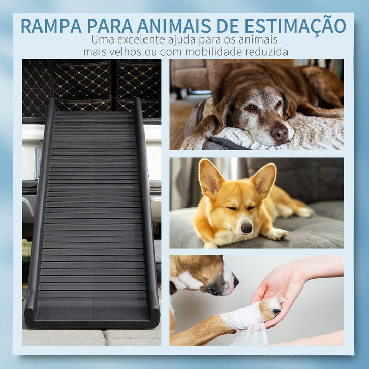 Rampa Dobrável para Cães e Gatos com Tapete Antiderrapante Rampa de Animais de Estimação para Carro Cama Sofá Carga Máxima 75kg 155x39x14cm Preto