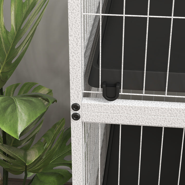 Gaiola para Roedores 80x52x128 cm Casa de 4 Alturas com Rampas Suspensa Rede Bandeja Removível Rodas Portas Branco Rajado e Preto
