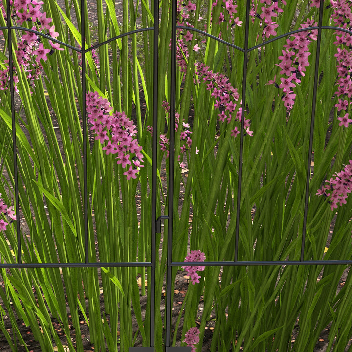 Cerca de Jardim com 4 Painéis de 88x110 cm Cercas Decorativas de Exterior de Aço com Desenho de Grades e Ângulo Ajustável para Pátio Preto