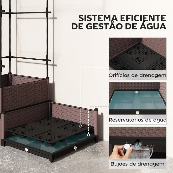 Floreira com Grade Metálica Floreira Exterior Grande para Plantas Trepadeiras 2 Caixas de PP com Orifícios de Drenagem Tampões Vaso Elevado para Jardim ou Pátio 100x50x174 cm Preto