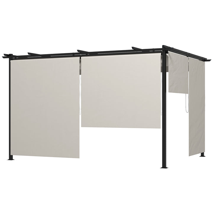 Pérgola de Jardim 3,95x2,95 cm Pérgola para Exterior com Teto Retrátil 4 Cortinas Enroláveis de Poliéster e Estrutura de Metal para Pátio Varanda Creme
