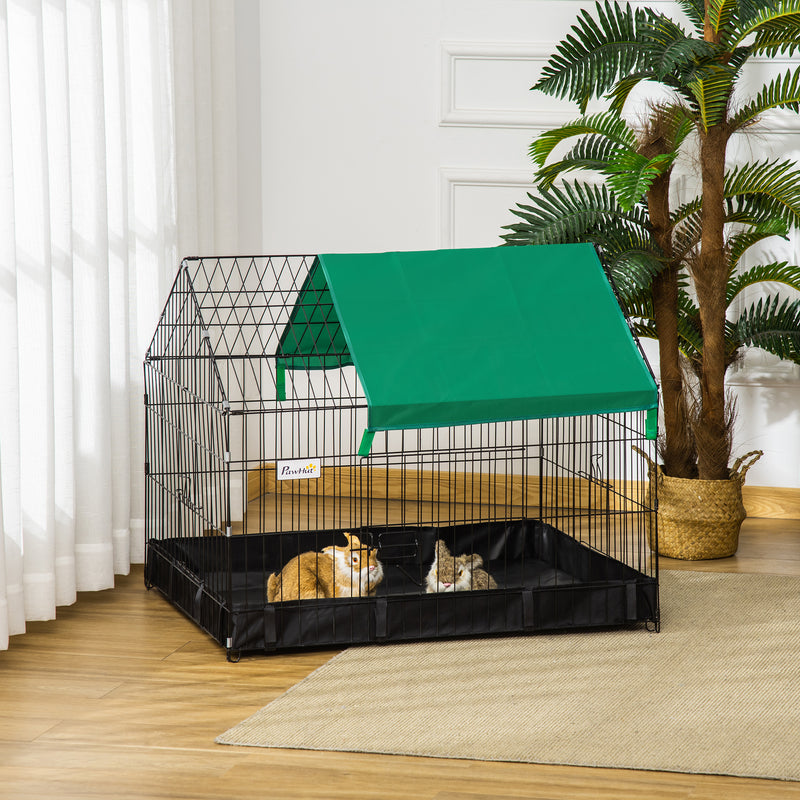 Gaiola para Animais Pequenos Parque para Animais de Estimação com 2 Portas Base com Tecido Oxford Impermeável e Toldo para Interior e Exterior 90x75x75 cm Preto e Verde