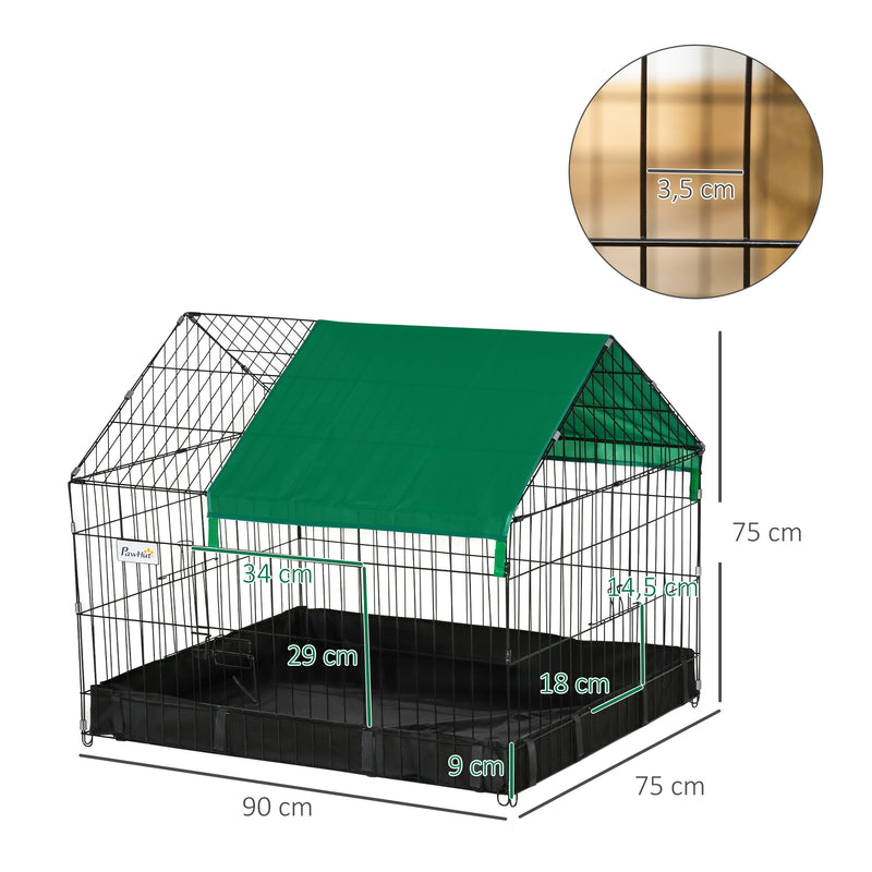 Gaiola para Animais Pequenos Parque para Animais de Estimação com 2 Portas Base com Tecido Oxford Impermeável e Toldo para Interior e Exterior 90x75x75 cm Preto e Verde