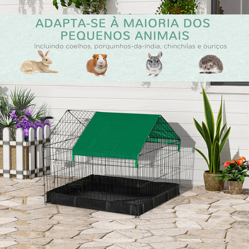 Gaiola para Animais Pequenos Parque para Animais de Estimação com 2 Portas Base com Tecido Oxford Impermeável e Toldo para Interior e Exterior 90x75x75 cm Preto e Verde