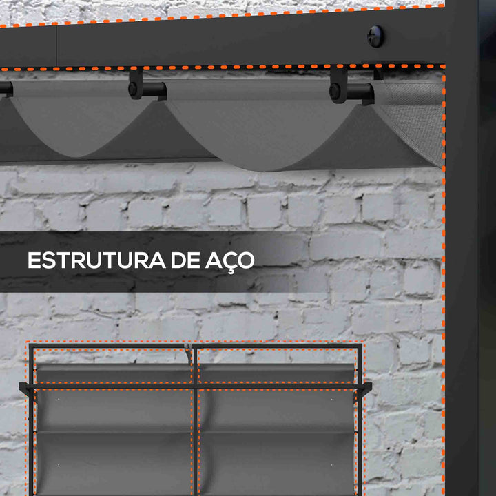 Pérgola 3x4 Pérgola de Jardim com Teto Retrátil de Poliéster e 12 Orifícios de Drenagem Pérgola para Pátio Varanda Exterior Cinza
