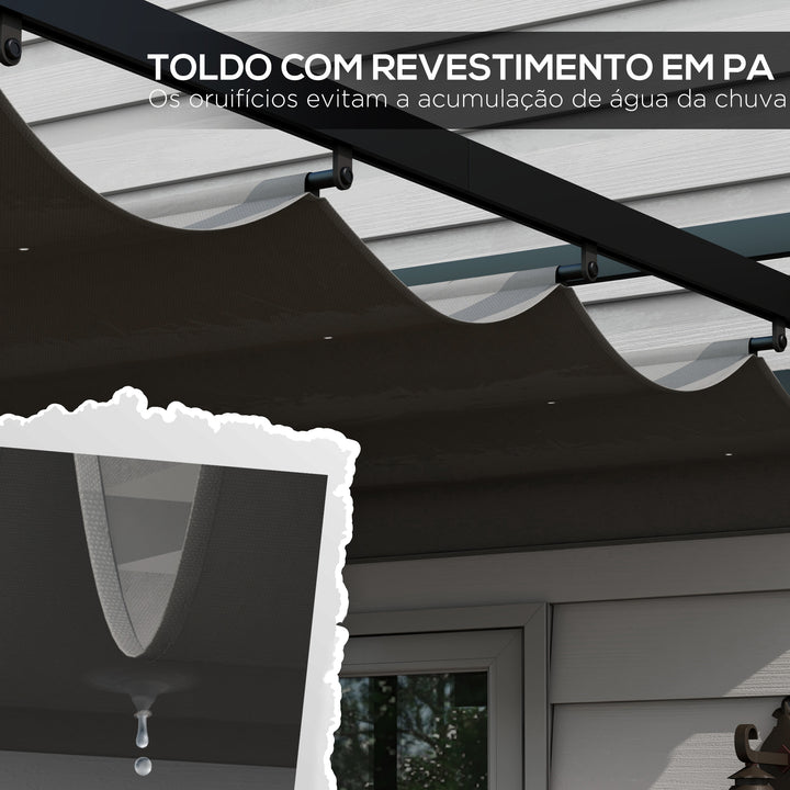 Pérgola 3x4 Pérgola de Jardim com Teto Retrátil de Poliéster e 12 Orifícios de Drenagem Pérgola para Pátio Varanda Exterior Cinza