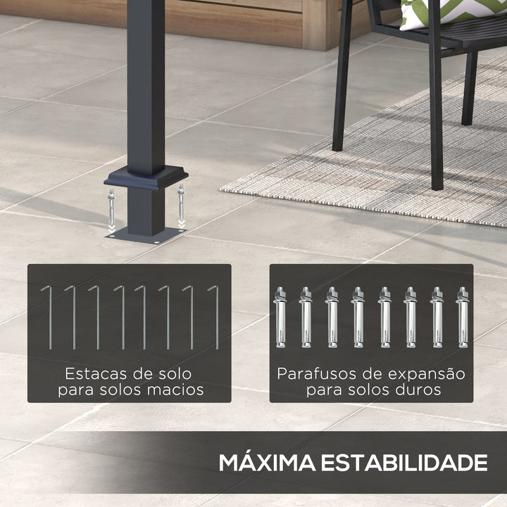 Pérgola 3x4 Pérgola de Jardim com Teto Retrátil de Poliéster e 12 Orifícios de Drenagem Pérgola para Pátio Varanda Exterior Cinza