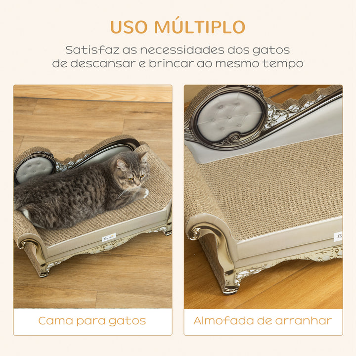 Arranhador para Gatos de Cartão Arranhador em Forma de Sofá 2 em 1 Arranhador para Gatos com Catnip para Interior 60x29,5x29 cm Bege