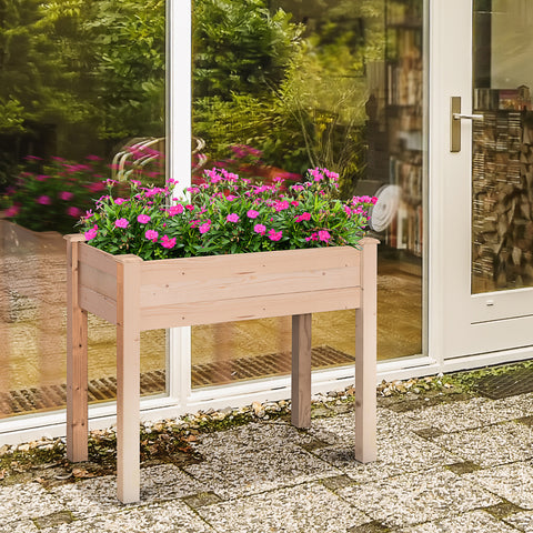 Horta Elevada de Madeira 86x46x76cm Mesa de Cultivo com Tecido não Tecido e 4 Orifícios de Drenagem para Cultivo de Plantas e Flores Madeira