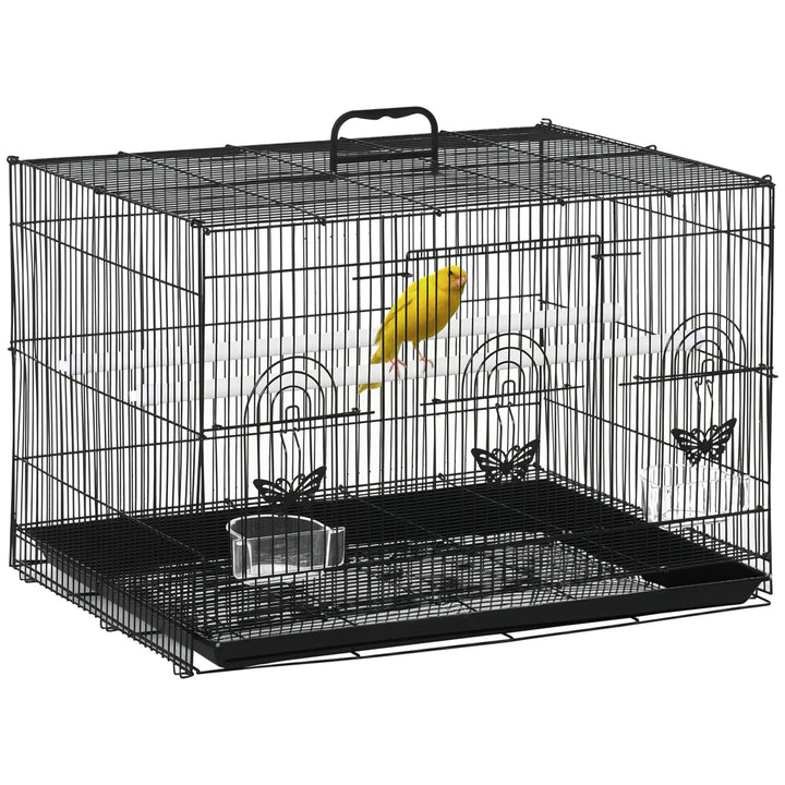 Gaiola para Pássaros 60x41x41cm Gaiola com 2 Poleiros e 3 Portas para Pássaros Pequenos Canários Preto