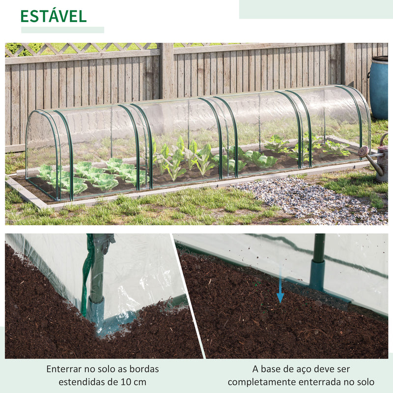 Estufa 395x100x80 cm para Jardim Varanda Estufa Pequena para Cultivo de Plantas com 4 Janelas Estrutura de Aço e PVC Transparente e Verde