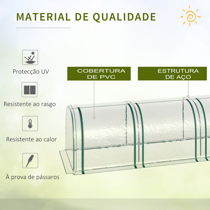 Estufa 395x100x80 cm para Jardim Varanda Estufa Pequena para Cultivo de Plantas com 4 Janelas Estrutura de Aço e PVC Transparente e Verde