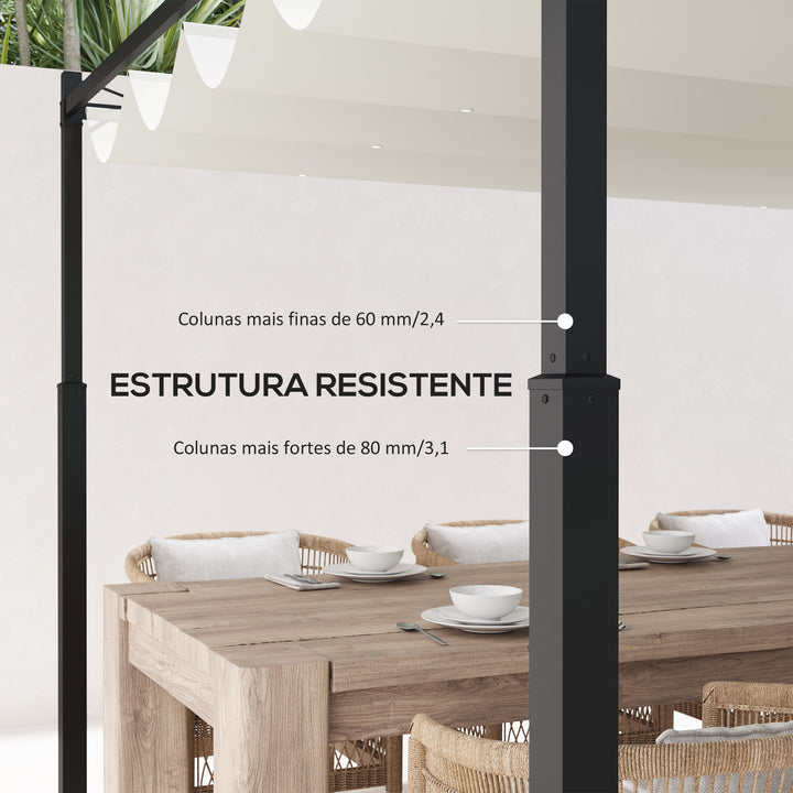 Pérgola de Jardim 3x3 m com Teto Retráctil e Acessório Magnético Pérgola de Jardim com Proteção UV30+ Colunas Metálicas e Ganchos Pérgola para Pátio, Terraço, Exterior Creme