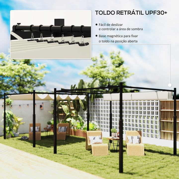 Pérgola de Jardim 3x3 m com Teto Retráctil e Acessório Magnético Pérgola de Jardim com Proteção UV30+ Colunas Metálicas e Ganchos Pérgola para Pátio, Terraço, Exterior Creme