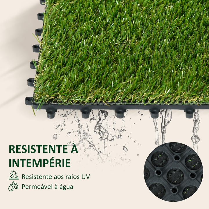 Relva Artificial de 10 Peças Estrado de Relva Sintética 30x30 cm Altura 20 mm Resistente aos Raios UV Relva Artificial para Jardim Pátio e Varanda Verde Escuro