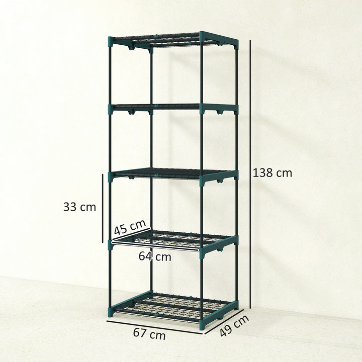 Suporte para Plantas de 5 Níveis Estante de Aço com Prateleiras de Rede Interior e Exterior, 67x49x138 cm Verde Escuro