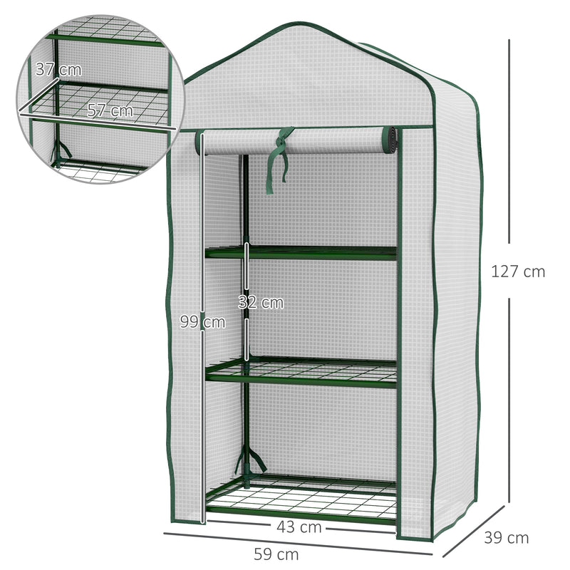 Estufa de Jardim de 3 Níveis Estufa de Terraço com 3 Prateleiras 1 Porta com Fecho de Correr para Cultivo de Plantas Flores Vegetais 59x39x127 cm Branco