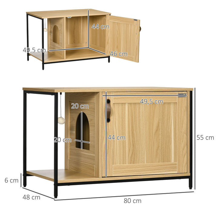 Caixa de Areia para Gatos Móvel com Caixa de Areia para Gatos com Porta Bola de Brinquedo Caixa de Areia para Gatos Interior 80x48x55 cm Madeira