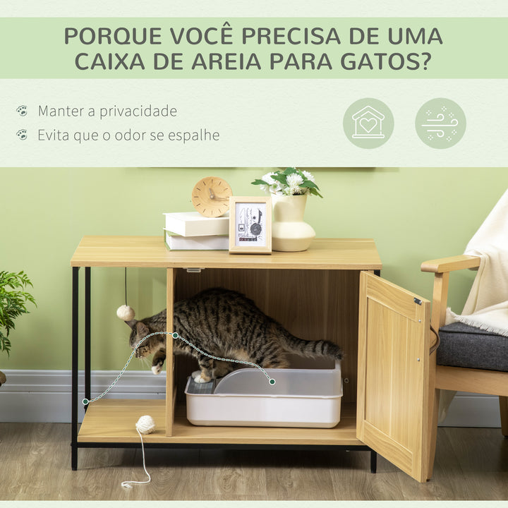 Caixa de Areia para Gatos Móvel com Caixa de Areia para Gatos com Porta Bola de Brinquedo Caixa de Areia para Gatos Interior 80x48x55 cm Madeira