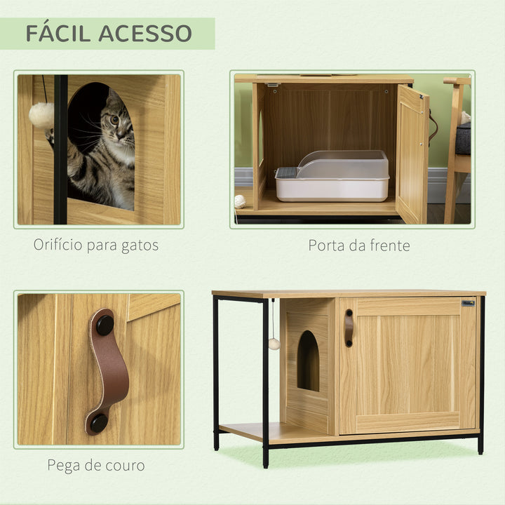 Caixa de Areia para Gatos Móvel com Caixa de Areia para Gatos com Porta Bola de Brinquedo Caixa de Areia para Gatos Interior 80x48x55 cm Madeira
