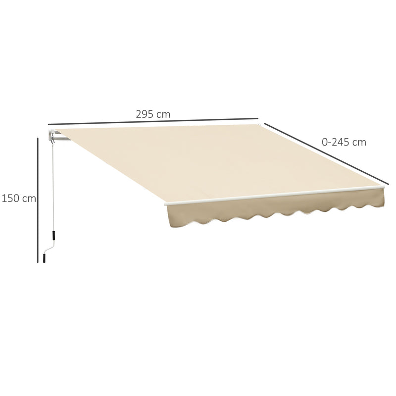 Toldo Manual Retrátil com Manivela 295x245cm Toldo Enrolável Alumínio com Proteção Solar para Janela Portas Balcão Terraço Exterior Bege