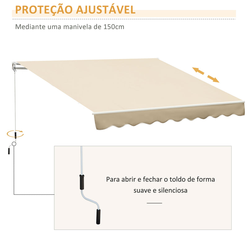 Toldo Manual Retrátil com Manivela 295x245cm Toldo Enrolável Alumínio com Proteção Solar para Janela Portas Balcão Terraço Exterior Bege