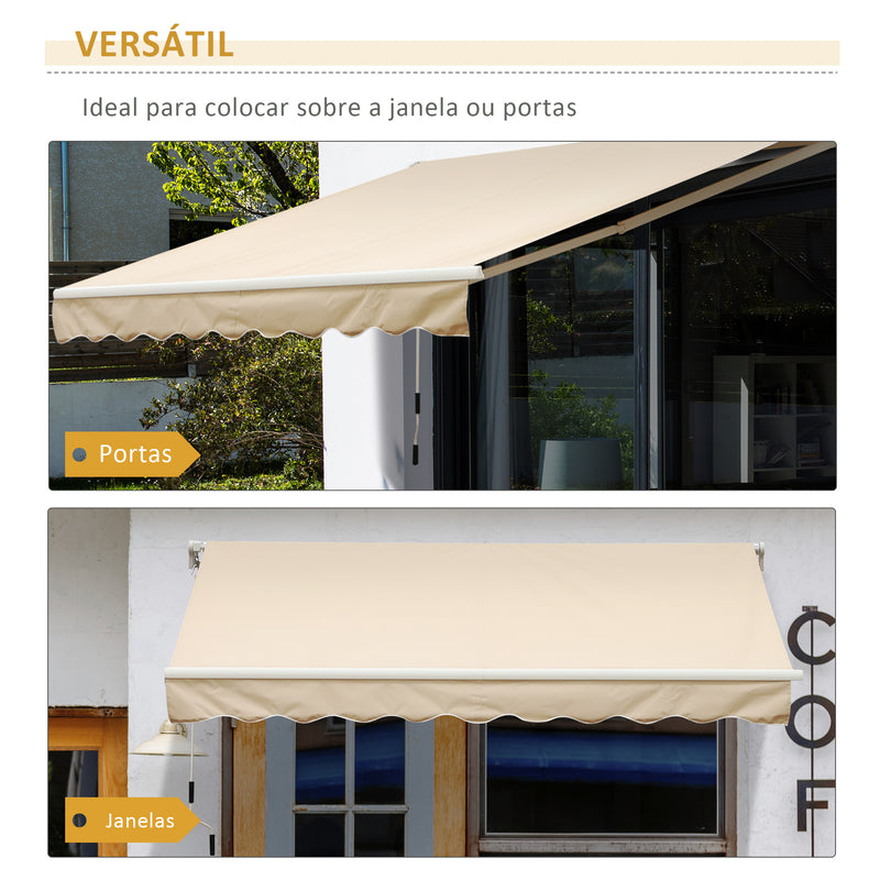 Toldo Manual Retrátil com Manivela 295x245cm Toldo Enrolável Alumínio com Proteção Solar para Janela Portas Balcão Terraço Exterior Bege