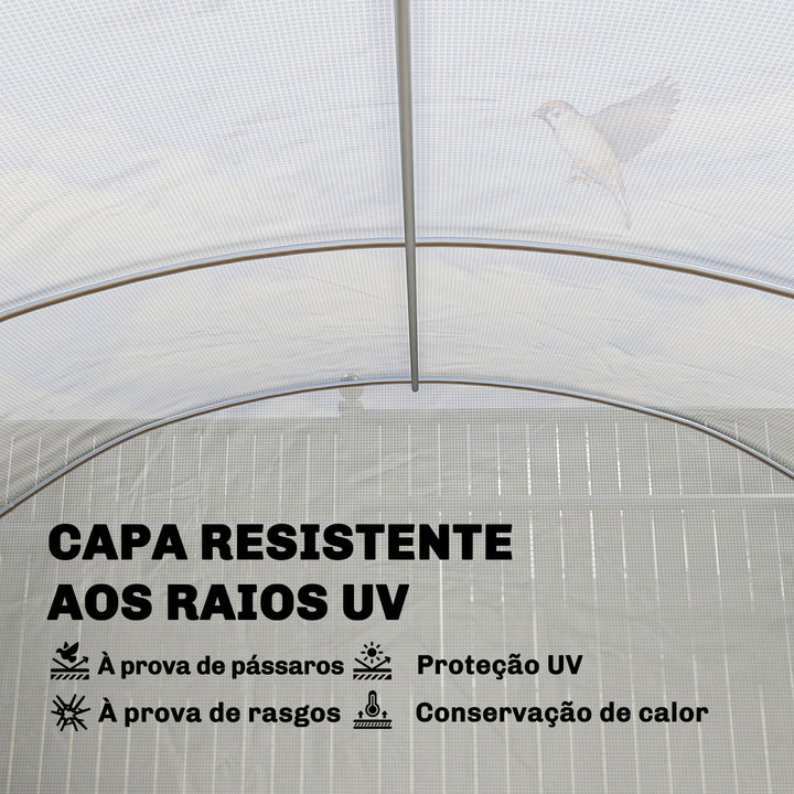 Estufa de Exterior 6x3x2 m Estufa Túnel com 3 Portas Enroláveis Janelas com Rede Cobertura PE 140g/m² Anti-UV e Estrutura de Aço Galvanizado para Cultivo de Plantas Branco