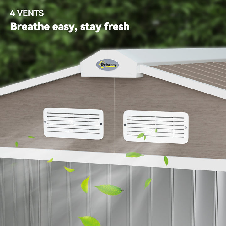 Abrigo de Jardim 213x130x185 cm Abrigo de Jardim Metálico de Exterior para Armazenamento de Ferramentas com 2 Portas Deslizantes e 4 Janelas para Terraço Madeira