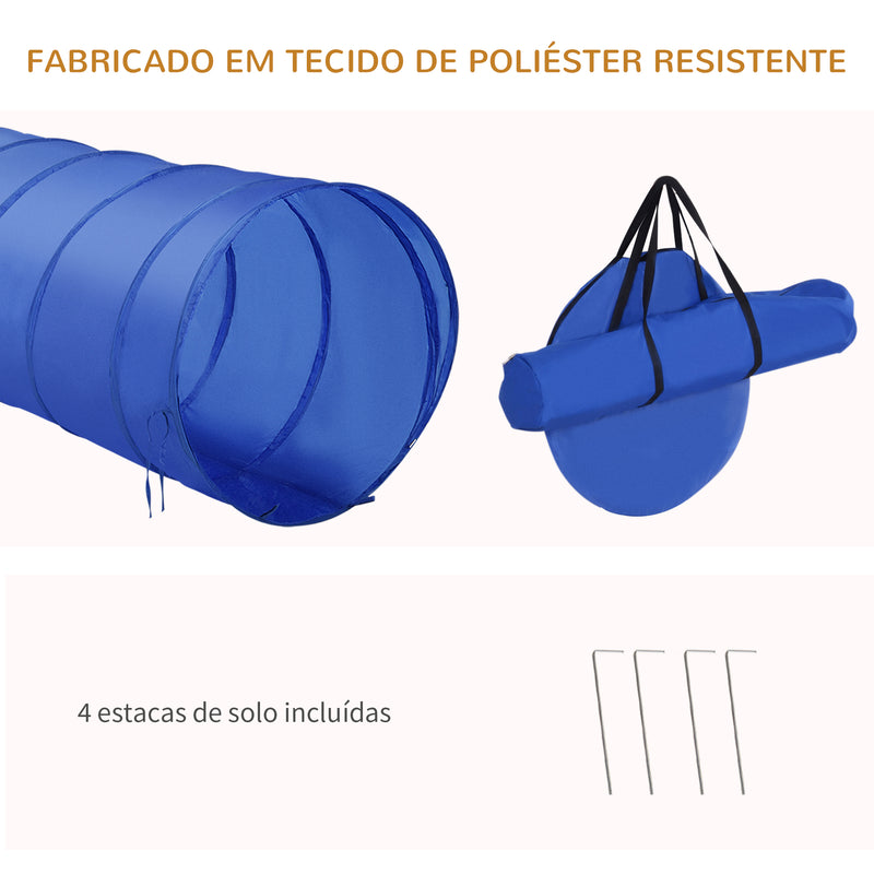 Conjunto de Treino de Agilidade para Cães Obstáculos de Salto para Cães com Altura Ajustável Túnel e Bolsa de Transporte Azul e Amarelo