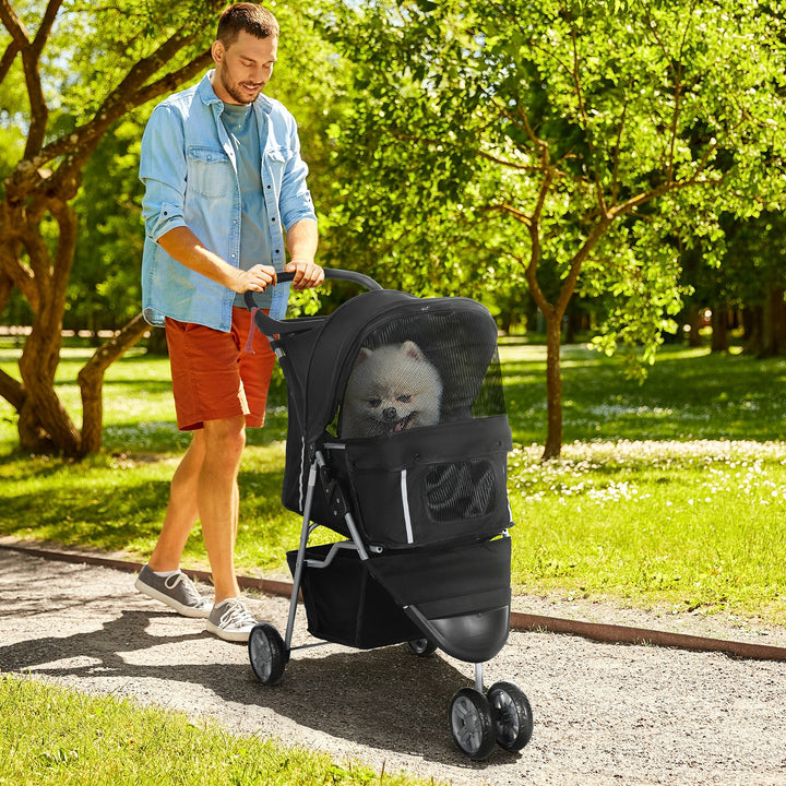 Carrinho para Animais de Estimação Dobrável Carrinho para Cães e Gatos com Rodas Giratórias Cesto e Suporte para Copos 75x45x97 cm Preto