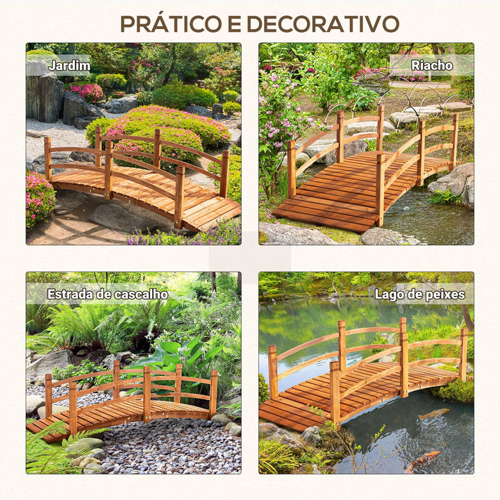 Ponte de Madeira com Corrimão Ponte de Jardim para Decoração para Pátio Carga Máxima 200 kg 185x72x58 cm Madeira