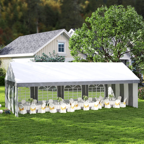 Tenda para Festa 4x8 m Tenda de Jardim com Paredes Laterais Removíveis Portas e Janelas, Impermeável Anti-UV Tenda para Casamentos Eventos e Exterior Cinzento e Branco