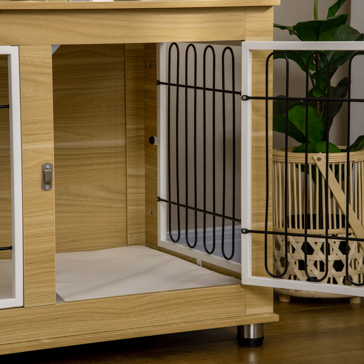Gaiola para Cães com Mesa Auxiliar e Almofada Lavável Gaiola para Animais com Estrutura de Aço para Cães Médios e Grandes 90x58x65 cm Carvalho