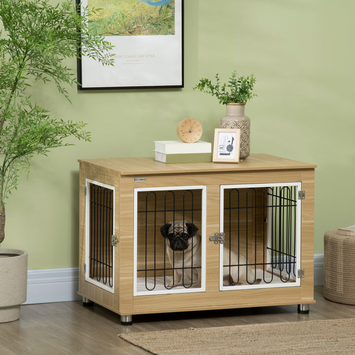 Gaiola para Cães com Mesa Auxiliar e Almofada Lavável Gaiola para Animais com Estrutura de Aço para Cães Médios e Grandes 90x58x65 cm Carvalho