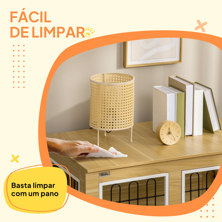 Gaiola para Cães com Mesa Auxiliar e Almofada Lavável Gaiola para Animais com Estrutura de Aço para Cães Médios e Grandes 90x58x65 cm Carvalho