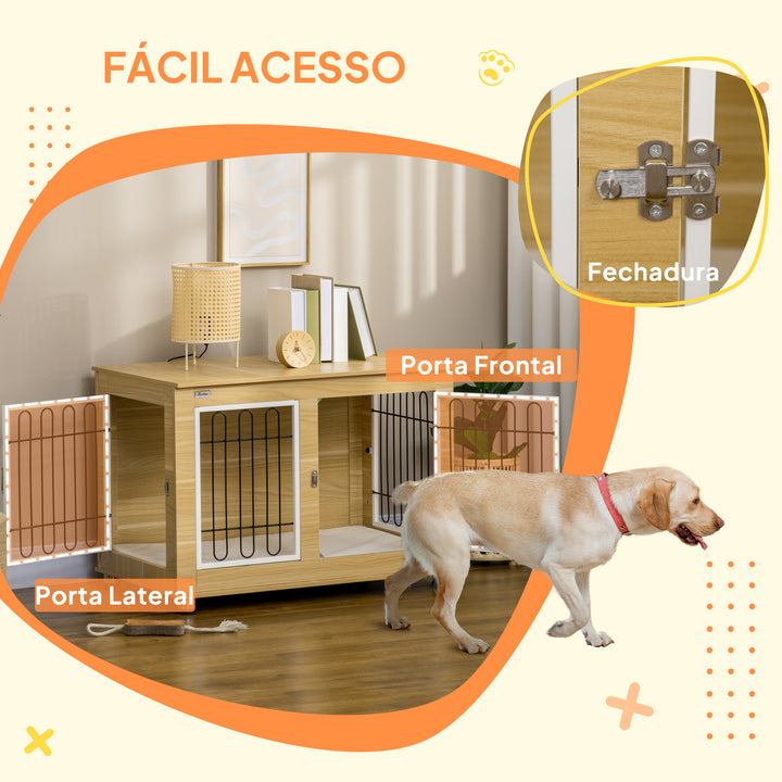 Gaiola para Cães com Mesa Auxiliar e Almofada Lavável Gaiola para Animais com Estrutura de Aço para Cães Médios e Grandes 90x58x65 cm Carvalho