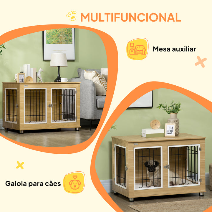 Gaiola para Cães com Mesa Auxiliar e Almofada Lavável Gaiola para Animais com Estrutura de Aço para Cães Médios e Grandes 90x58x65 cm Carvalho